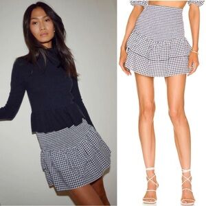 Nation LTD Nili Party Mini Skirt in Gingham Size XS Smocked Ruffle Tube Top